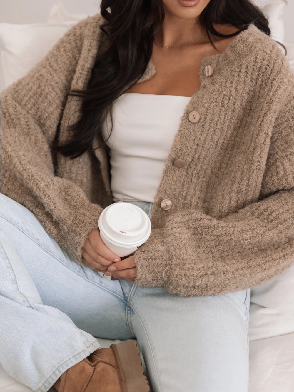Petal & Pup Albertine Cardigan Sweater Latte Brown Color Button Down - Picture 3 of 13